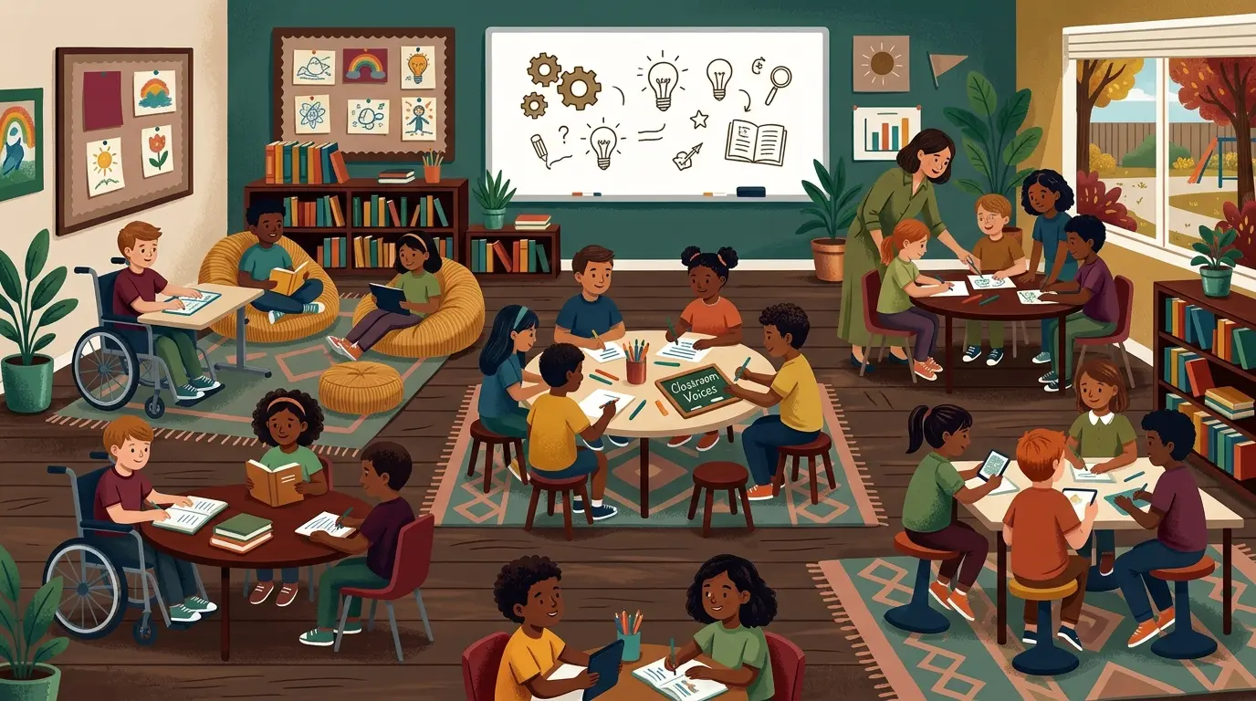 Illustration of an elementary classroom seating chart with certain seats highlighted to show how position shapes access to teacher attention