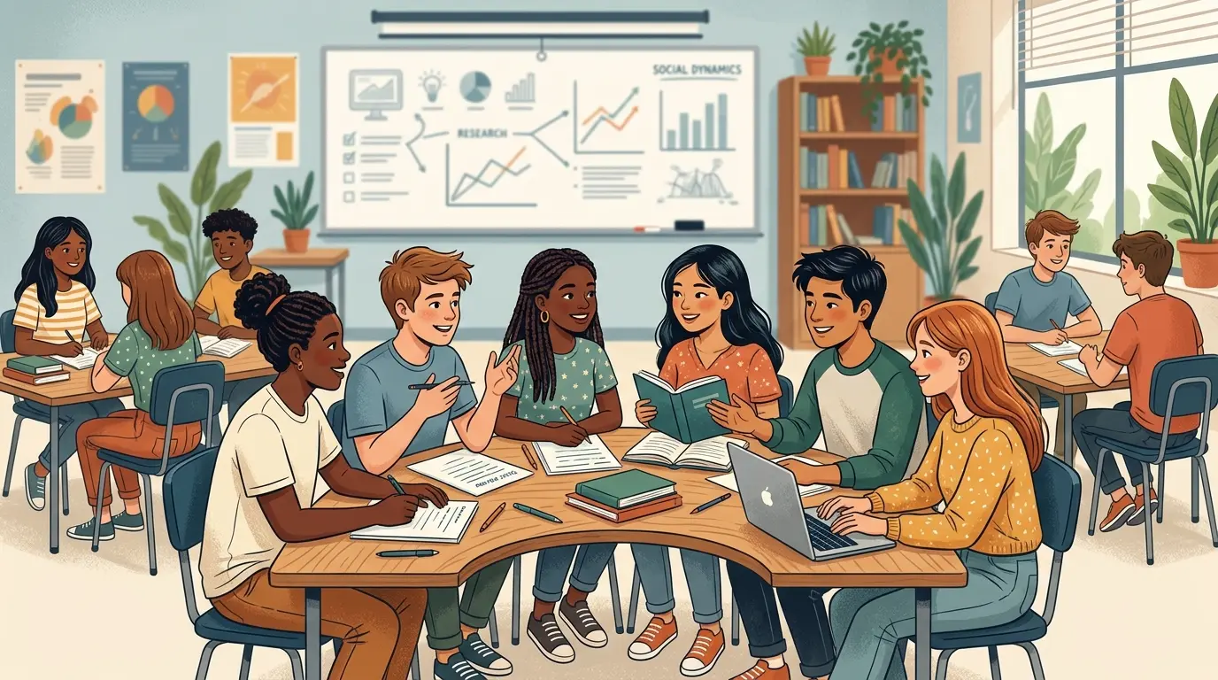 Illustration of an elementary classroom seating chart with boys and girls seated together in mixed pairs